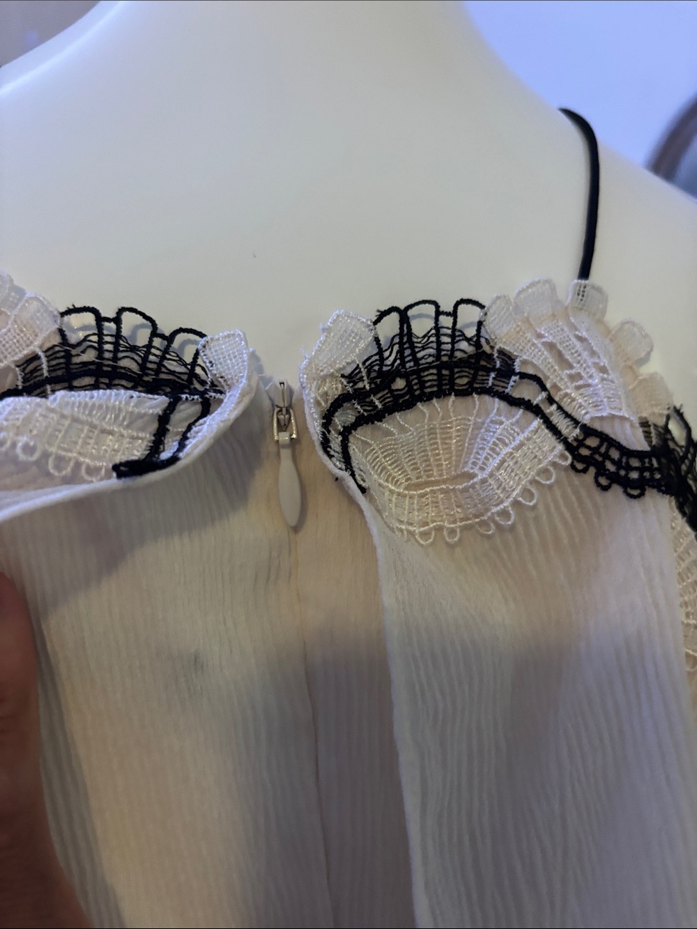 Off-Shoulder White Ruffle Camisole with Black Trim - Picture 7 of 9